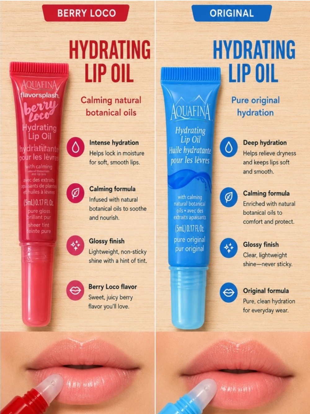 AQUAFINA Hydrating Lip Oil - Berry Loco Red (1 of each bundle)NWT .